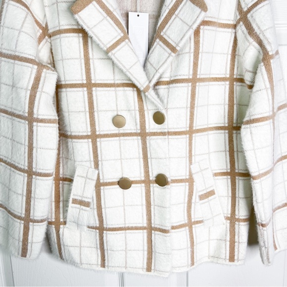 NWT Sage The Label Double Breasted Window Pane Soft Furry Pea Coat Women’s Sz S - Picture 4 of 10